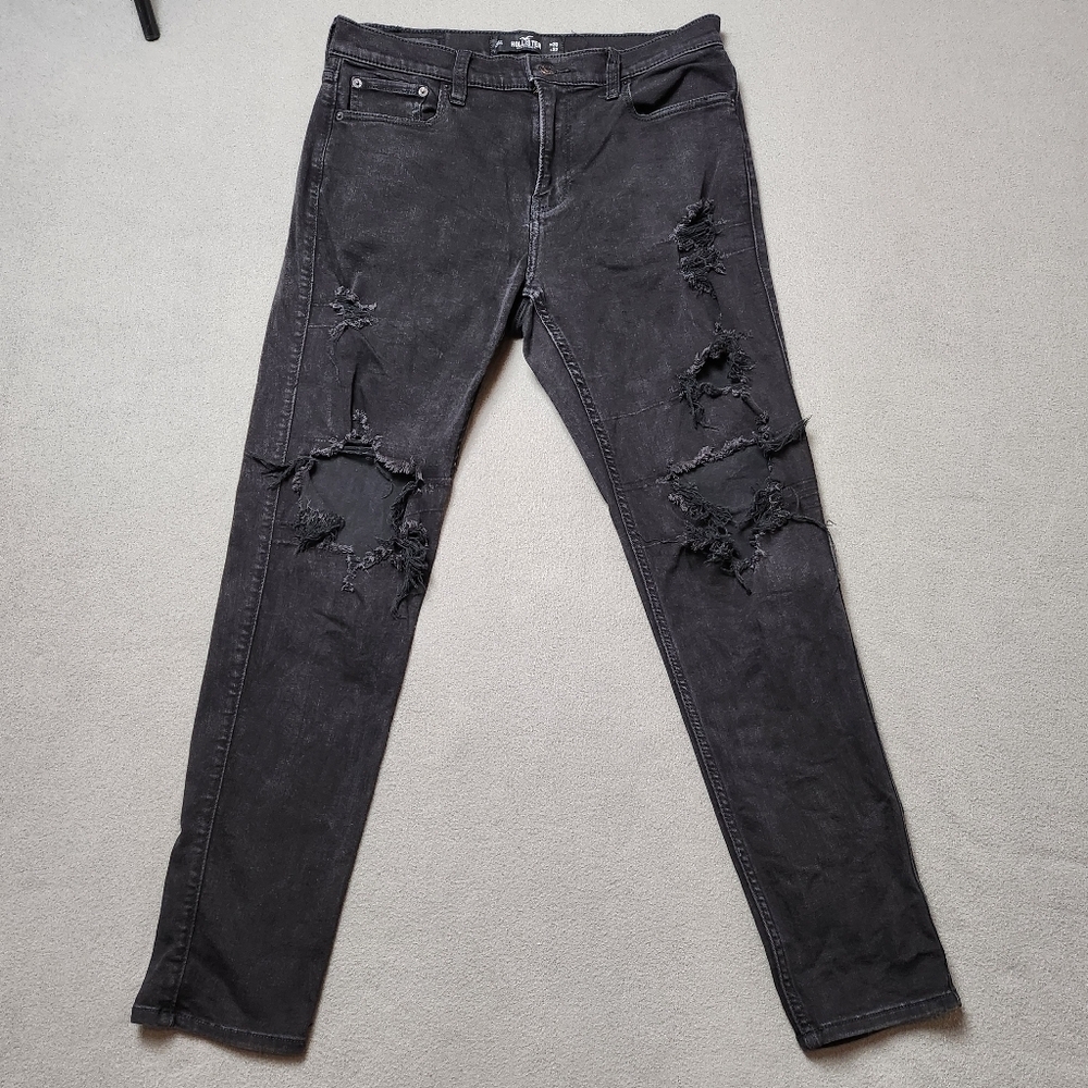 Hollister Distressed Black Tapered Leg Denim Jeans Men Sz 33